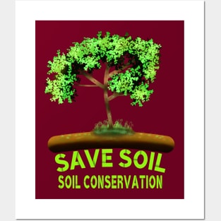 Save Soil, Soil Conservation, Tree Art With "Save Soil" and "Soil Conservation" Texts For Soil Conservation Awareness Posters and Art